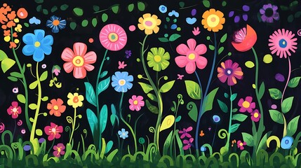 Colorful Floral Garden Night.