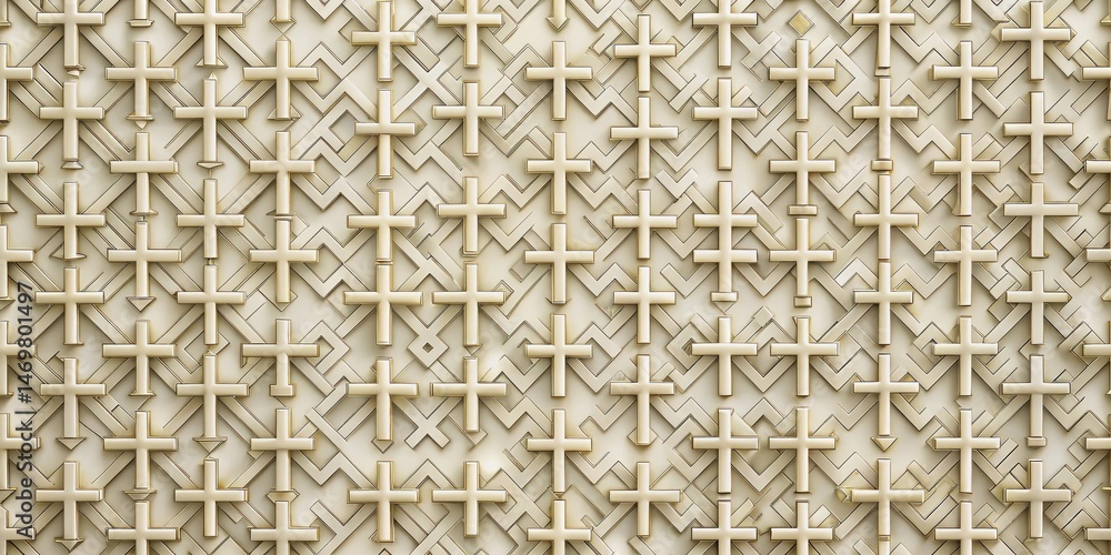 Poster Abstract Beige and Gold Cross Pattern Background Texture Featuring Interlocking Geometric Designs