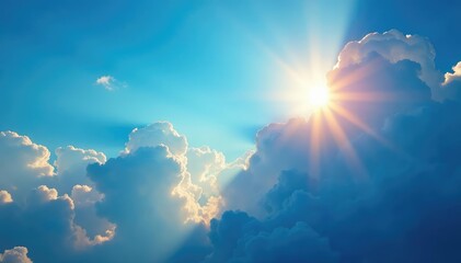 Blue sun rays filtering through clouds, creating a vibrant, ethereal scene , dawn, sun rays, cloud cover