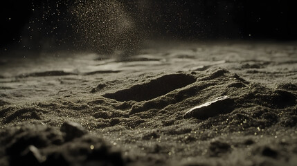 Moonscape Footprint: Captured on a celestial terrain, two distinct footprints mark an otherworldly surface, as cosmic dust gently drifts amidst the subtle play of light and shadow.