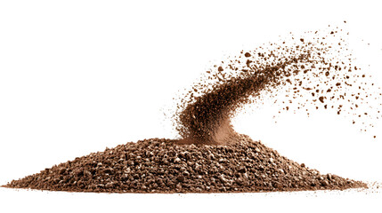 Scattered Soil Pile with Flying Dirt Isolated on Transparent Background