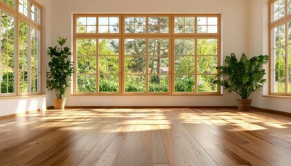 Empty room with large windows