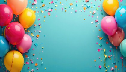 Colorful balloons, streamers, and confetti create a festive party atmosphere , backdrop, elements