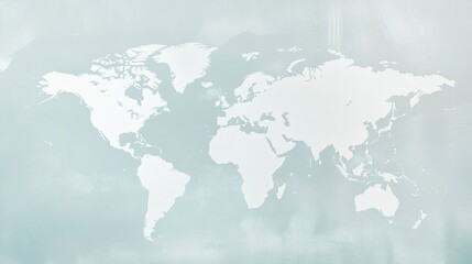 Elegant light blue background, white digital world map overlay with luminous global connections, minimalist and professional international theme.  