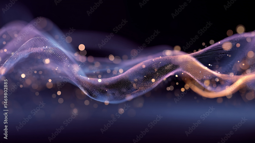 Poster abstract gradient particle waves seamlessly flowing with soft purple light and bokeh. orange and blu