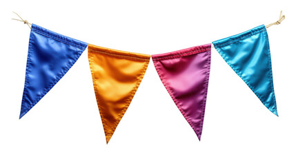 Fototapeta premium Colorful pennant chain with transparent background, festive triangular flag banner in vibrant colors, ideal for party decoration, celebration themes, birthdays, carnivals, and cheerful events
