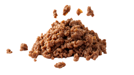 Sizzling Fried Ground Beef Falling on Grill, Mince Beef Meat Isolated