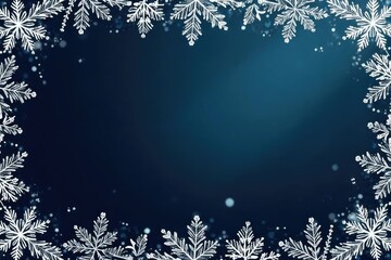 Delicate snowflake border, intricate details, soft white on dark background , frame, deep
