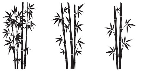 Obraz premium set of a bamboo silhouette vector design, bamboo tree branches icon vector illustration