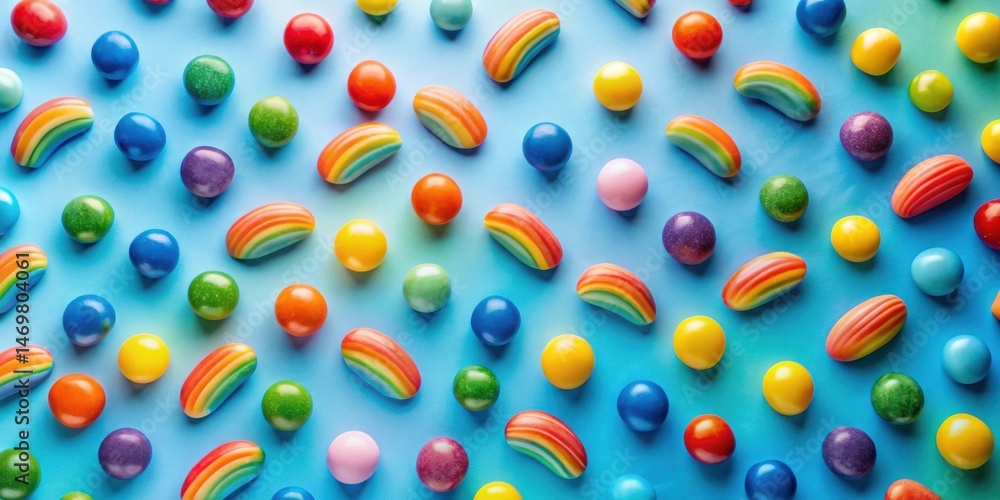 Aufkleber colorful candies arranged in a delightful and appealing pattern on a smooth blue background