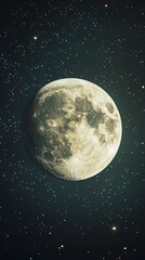 Large, glowing moon in the center, surrounded by a multitude of tiny, twinkling stars