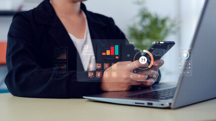 Concept digital transformation technology strategy, Analyst working with Business, metrics...