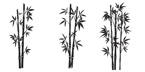 Obraz premium set of a bamboo silhouette vector design, bamboo tree branches icon vector illustration
