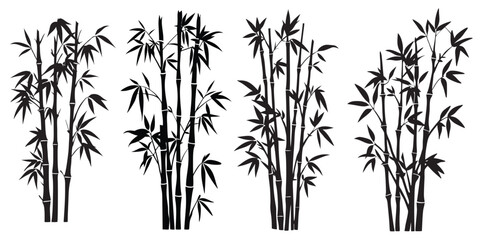 Obraz premium set of a bamboo silhouette vector design, bamboo tree branches icon vector illustration