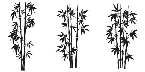 Naklejka premium set of a bamboo silhouette vector design, bamboo tree branches icon vector illustration