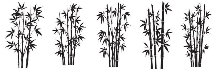 set of a bamboo silhouette vector design, bamboo tree branches icon vector illustration