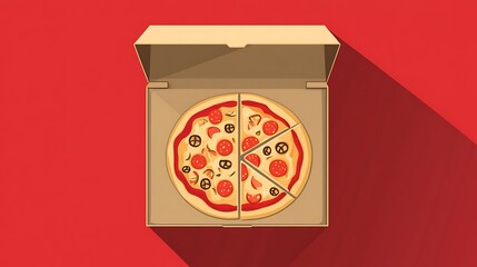 Pizza Delivery Box with Red Background.