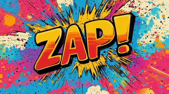 Vibrant and Energetic Comic Style Illustration Featuring the Word ZAP in a Colorful Explosion Background
