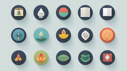 Flat Icon Set Diverse Symbols.