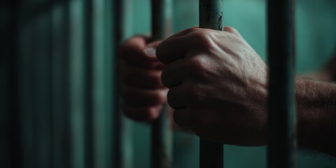 A person's hands holding the bars of their prison cell	
