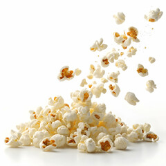 Popcorn: Delicious Snack, Movie Time Treat, Fluffy Kernels, Buttery Goodness, White Background
