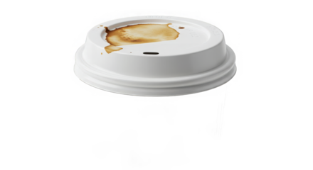 Stained coffee cup lid hovers mysteriously