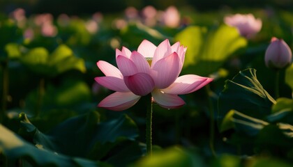 Fototapeta premium Pink lotus flower in a field