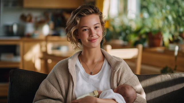 A parent feeding a newborn with a bottle in a cozy kitchen