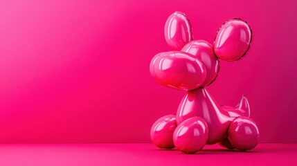 Fototapeta premium Cute Pink Balloon Dog Figure on Solid Pink Background for Fun and Playful Visuals