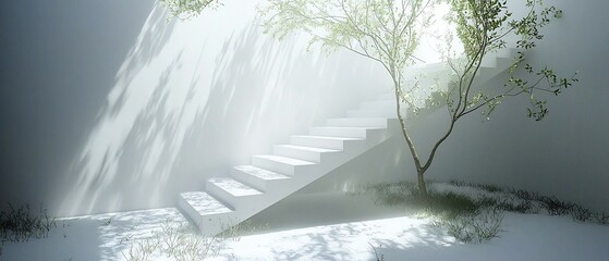 Serene Staircase Leading to Light in a Mysterious, Natural Environs, Aesthetic Art