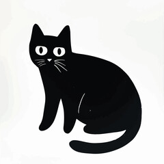 Stylized Black Cat Illustration Sitting Pet Feline Domestic Animal Minimalist Design
