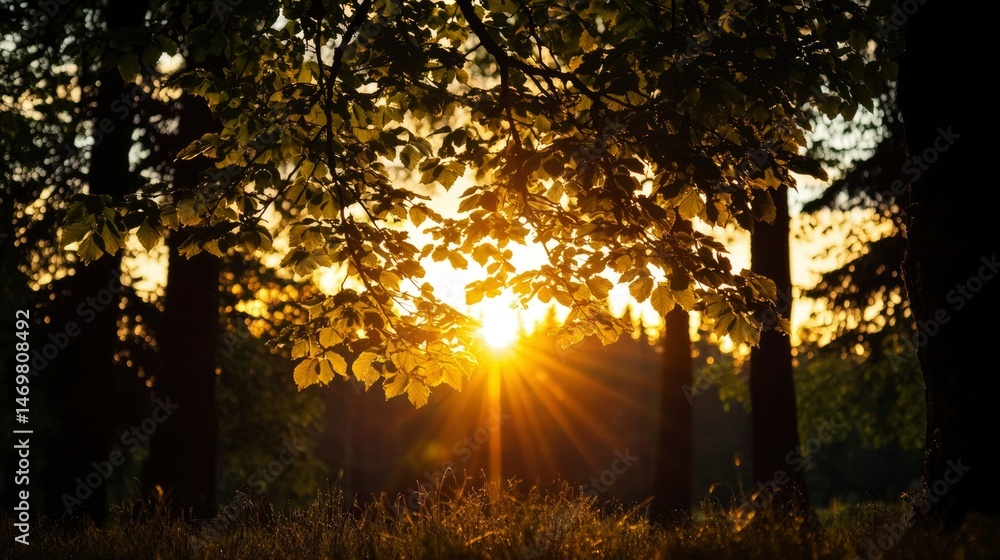 Poster Sunlight filtering through trees