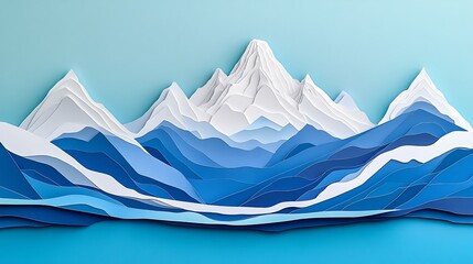 Paper Art Mountain Range Landscape.