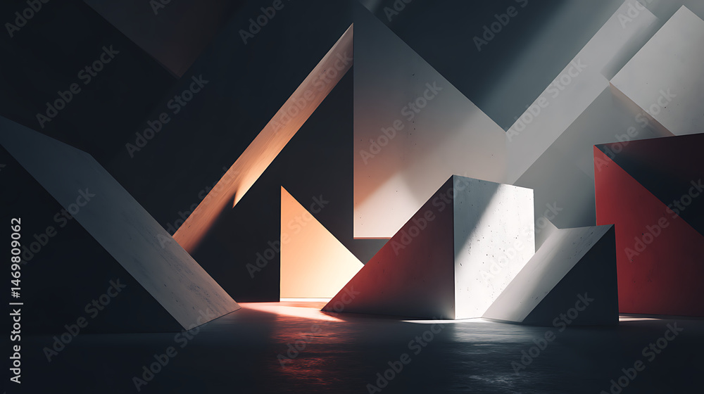 Poster geometric abstract scene featuring angular shapes and creative shadow