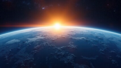 Obraz premium Dawn on the blue planet Earth in space. Sunset panorama, Eclipse. Elements of this image are furnished by Japan Meteorological Agency.