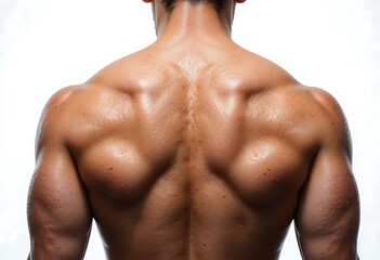 Fototapeta premium Showing Muscular Back and Shoulders of a Man Sweating