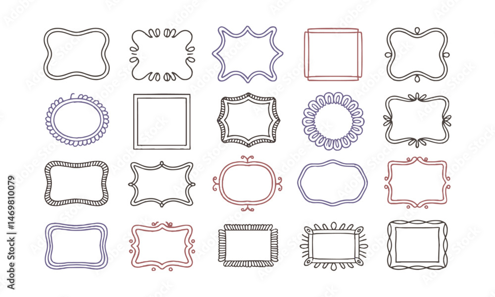 Poster modern vector illustration decorative hand-drawn frames in various shapes and styles, easily scalabl
