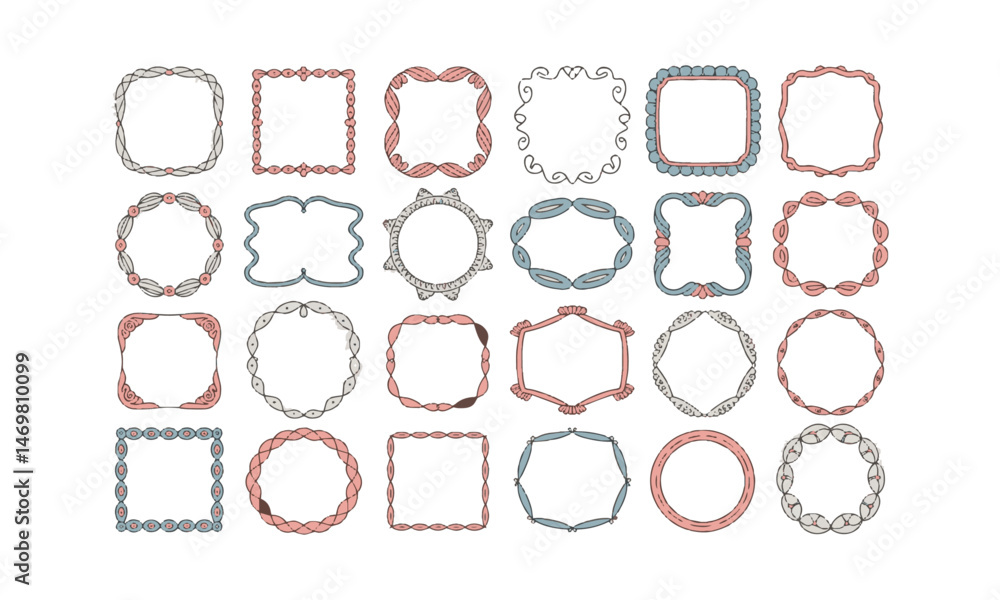 Poster modern vector illustration decorative hand-drawn frames in various shapes and styles, easily scalabl