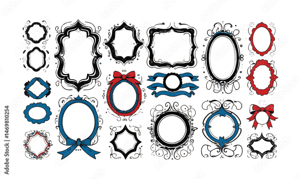 Poster modern vector illustration decorative hand-drawn frames in various shapes and styles, easily scalabl