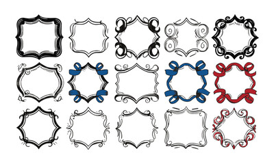 Modern vector illustration decorative hand-drawn frames in various shapes and styles, easily scalable and editable.