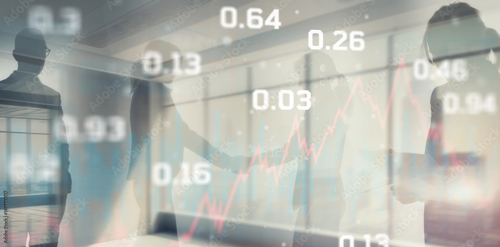 Canvas Prints double exposure of abstract financial graph on office buildings background traders concept