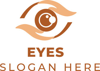 Realistic Eyeball Illustration Framed by Rich Golden-Brown Hands on White