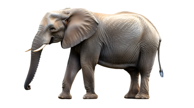 Professional Illustration of Isolated African Male Elephant Isolated on Transparent Background