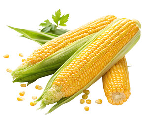 Fresh Yellow Corn on the Cob with Husk Isolated on transparent Background

