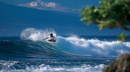 Surfing in Bali's Vibrant Midday Waves