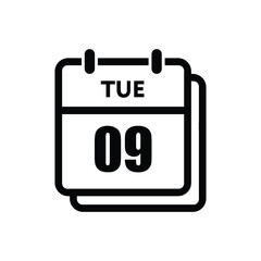 calender icon, 09 tuesday icon with white background