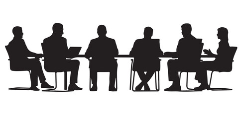 Silhouette of Business People in a Meeting, Business Meeting Silhouettes Diverse Group Teamwork Collaboration, Business People in a Meeting Around a Table, 