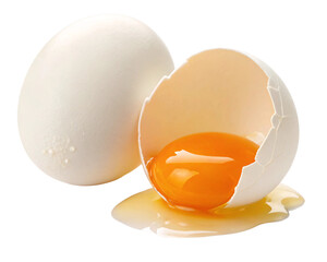 Cracked White Egg with Yolk Isolated on transparent Background

