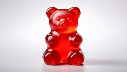 realistic gummy bear candy red jelly sweet glossy transparent texture isolated on white background