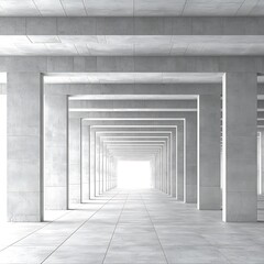 Empty concrete architectural passageway leading to light.